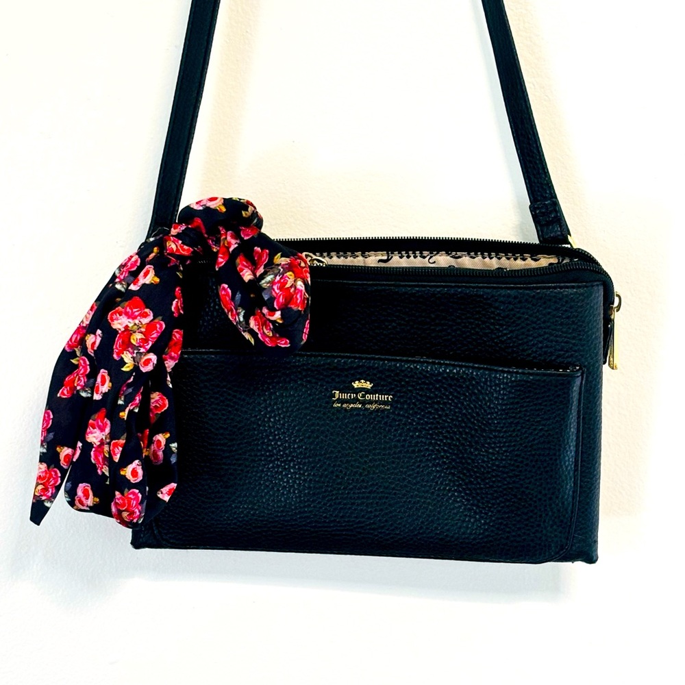 NWT Juicy Couture Black Crossbody Bag with Separate  Small Pouch & Floral Scarf